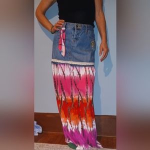 one of a kind BOHO hippie Levi's upcycled maxi skirt waist 29. /6